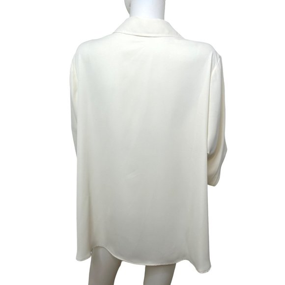 Susan Graver Woven Essentials Blouse Women’s 1X Ivory QVC Collar Long Sleeves - Picture 3 of 8